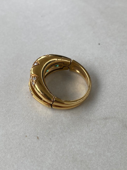 Vintage 18K Gold Diamond & Hidden Emerald Convertible Ring