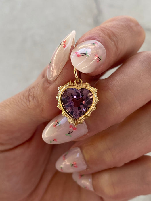 14K Natural 3.3 Carat Amethyst Heart Charm