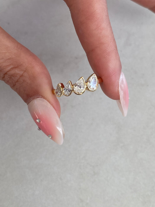14K Gold Four Pear Partial Bezel Lab Diamond Ring
