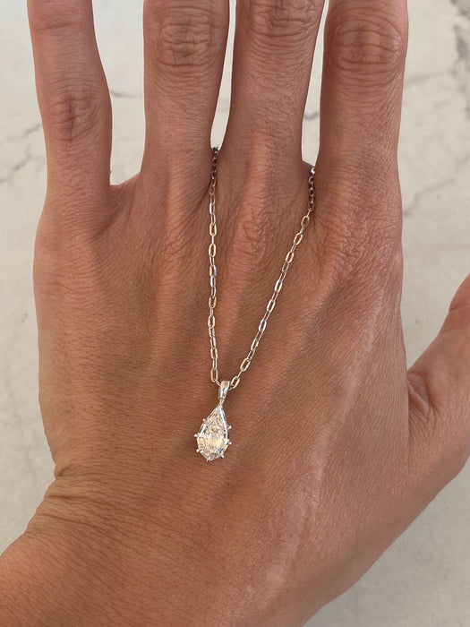 14K White Gold Paperclip Chain with 1.50 Carat Step Cut Lab Diamond Pendant