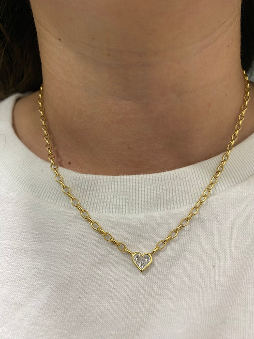 14K Gold Diamond Heart Necklace 16”