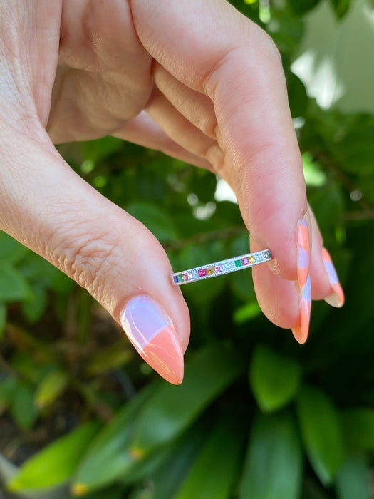 14k white gold rainbow ring size 6.5
