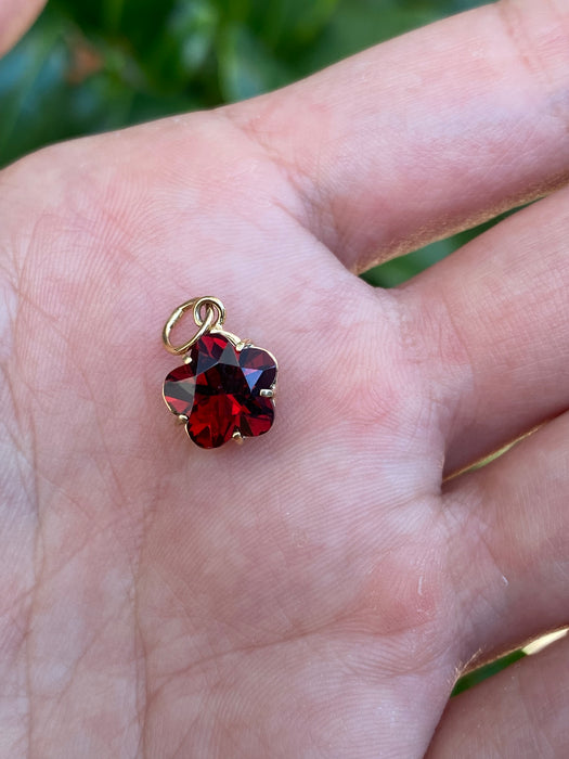 14k garnet flower charm pendant