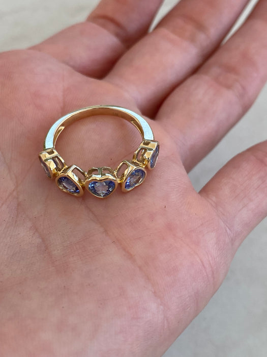 14K Gold Blue Sapphire Heart Ring Size 6.5