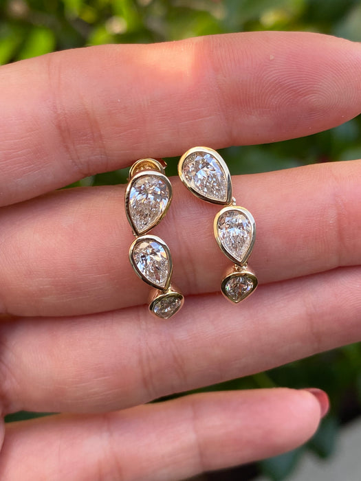 14k bezel set 3.3 carat lab diamond pear earrings