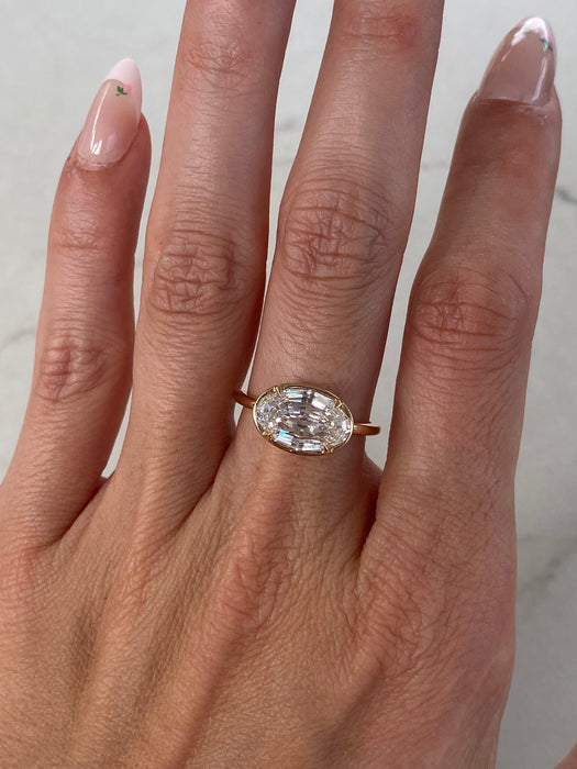 14K Step-Cut Lab Diamond Oval Ring
