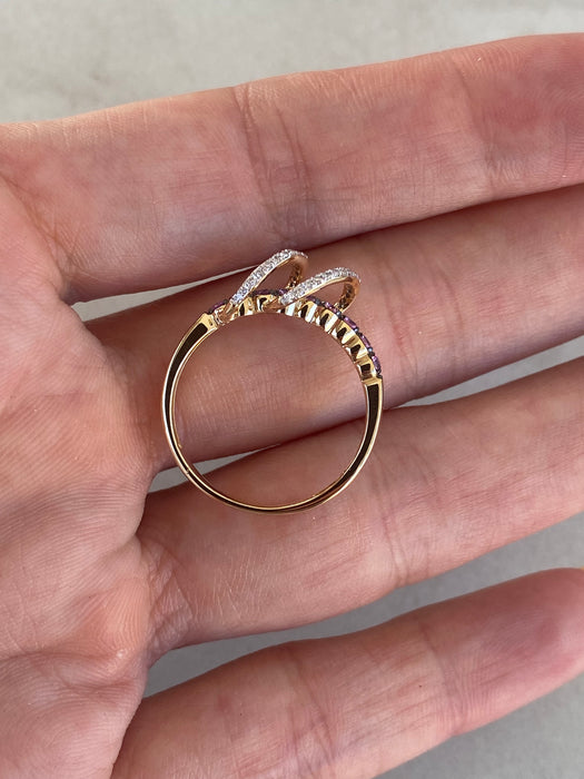 14K Gold Pink Sapphire & Diamond Swirl Ring Size 7