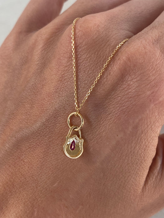 14K Gold Bezel-Set Pear Ruby Shield Pendant