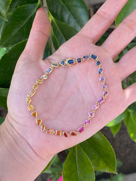 14k rainbow sapphire bracelet 8”