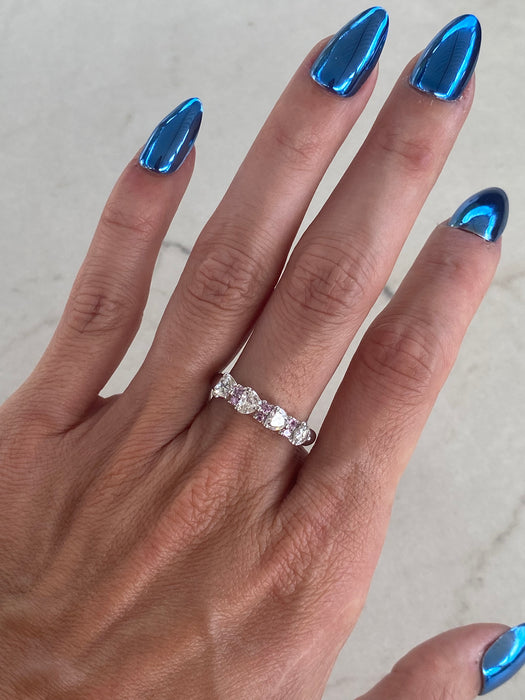 Vintage Platinum 900 Diamond Heart & Pink Sapphire Ring | Size 8