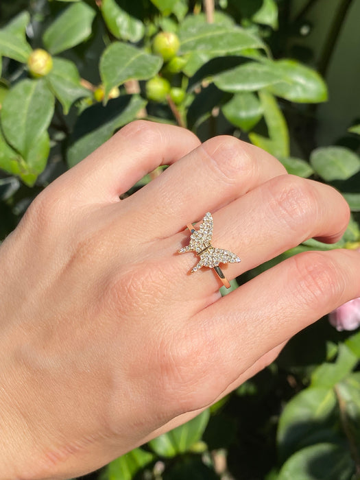 14k diamond butterfly ring size 6.75