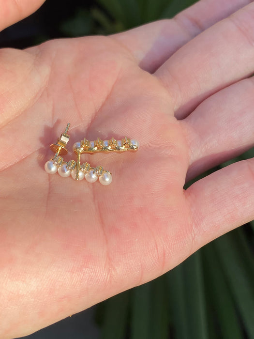 14k diamond pearl bar earrings