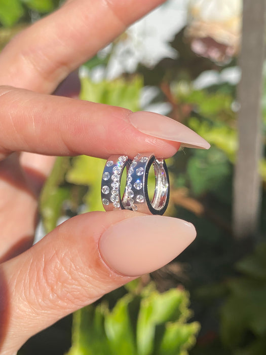 14K White Gold Flush Set Diamond Huggie Earrings