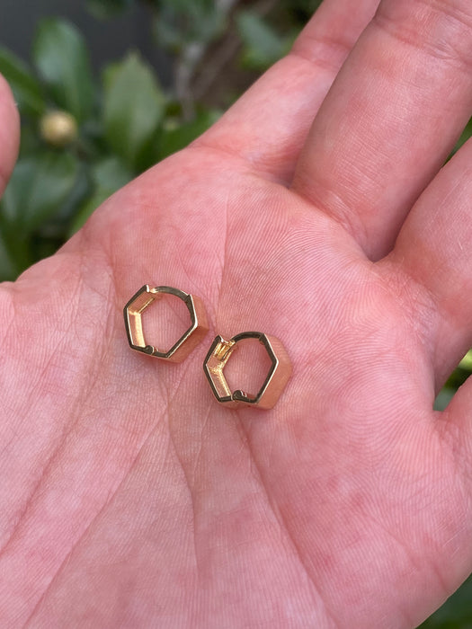 14k hexagon Huggie earrings