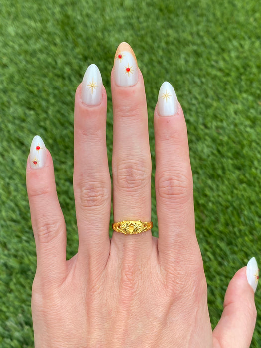 Vintage 24k Pure Gold Fluted Heart Ring