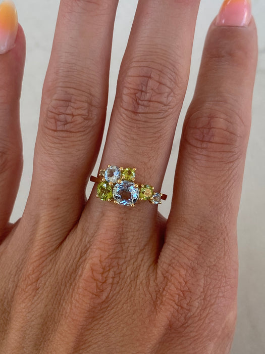 18K Blue Topaz & Peridot Ring