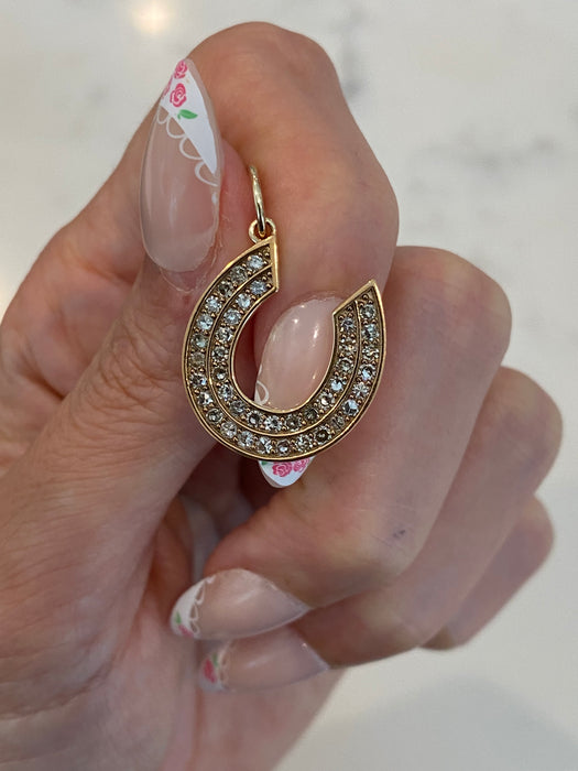 14K Gold Champagne Diamond Horseshoe Charm