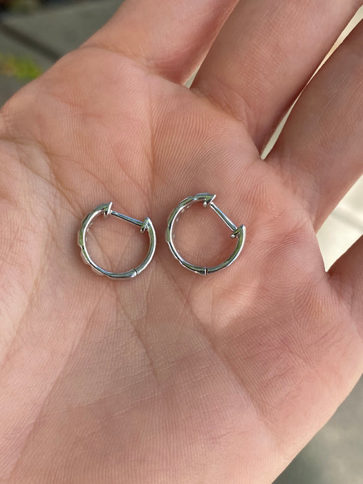 14K White Gold Diamond Square Huggie Earrings