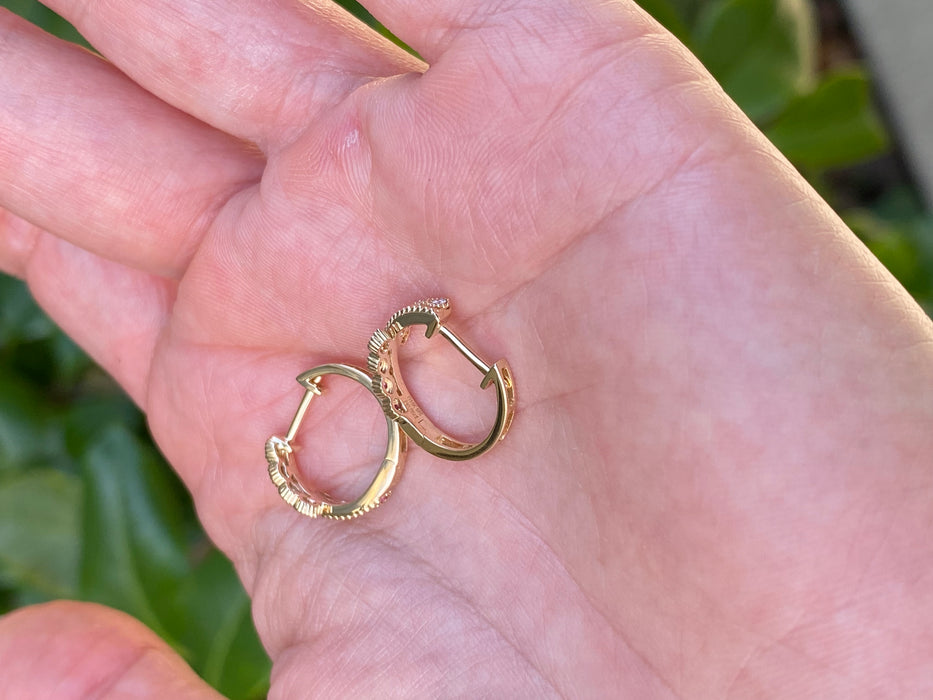 14K Gold Ruby & Diamond Huggie Earrings