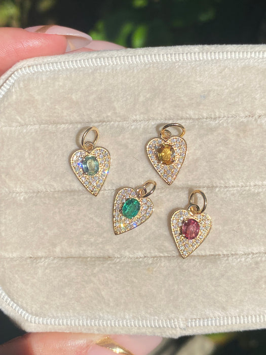 14k diamond gemstone heart pendant charm