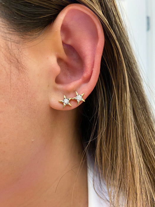 14K Gold Diamond Star Stud Earrings | 0.22 CTW Natural