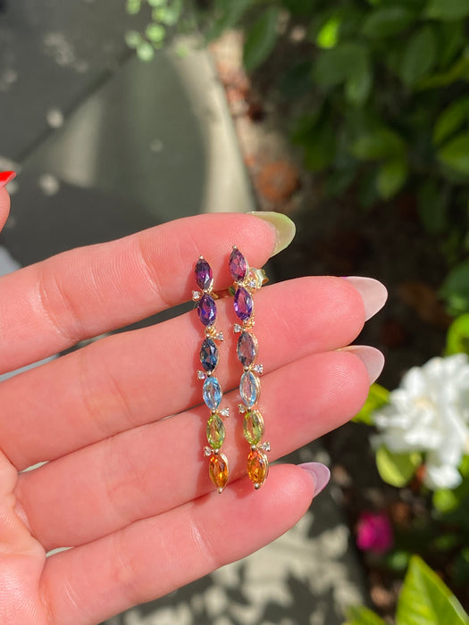 14k rainbow marquise earrings