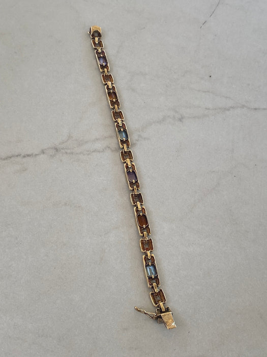 Vintage 14K Panther Link Gemstone Bracelet