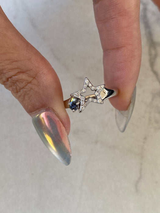 Vintage Platinum 900 Diamond Star & Alexandrite Ring