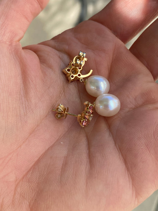 14k pink topaz diamond pearl earrings