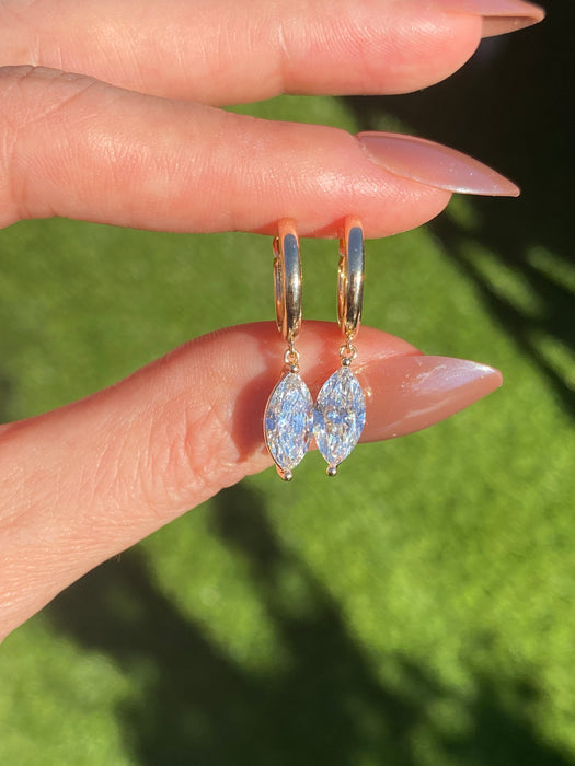 14k lab marquise diamond huggie earrings