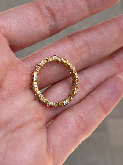 14K Gold Rainbow Sapphire Heart Eternity Ring