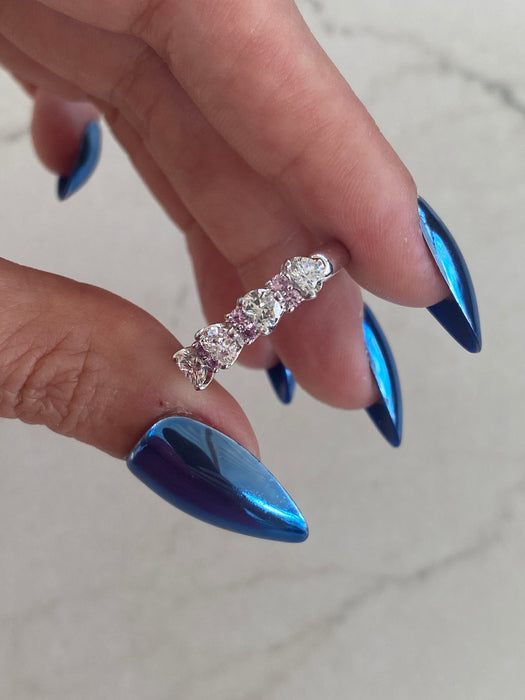 Vintage Platinum 900 Diamond Heart & Pink Sapphire Ring | Size 8