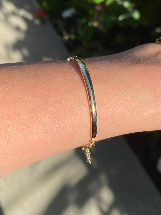 14k Gold Natural Baguette Round Diamond Flexible Bangle Bracelet