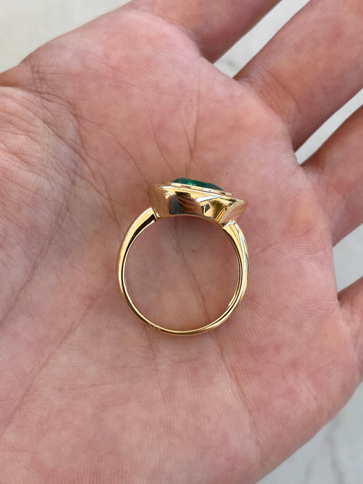 14K Gold Double Bezel Lab-Grown Emerald East-West Ring