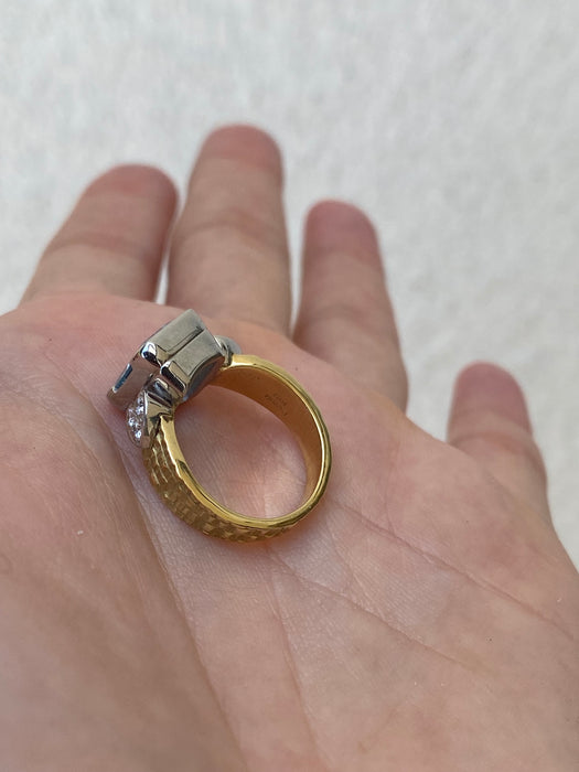 Platinum 900 18k aquamarine heart diamond ring size 4.75