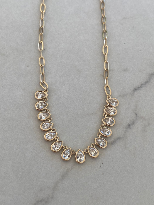 14K Gold Lab Diamond Paperclip Pear Necklace