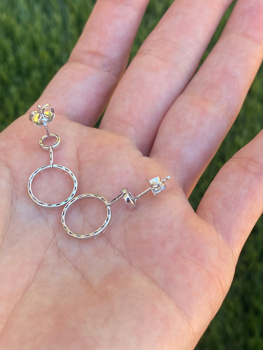 18K White Gold Diamond Baguette Dangle Earrings