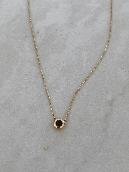 14K Gold Bezel Set Blue Sapphire Necklace