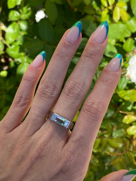 Platinum 900 watermelon tourmaline and diamond ring size 6.5