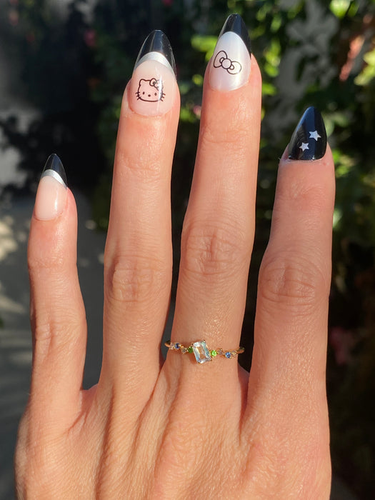 Vintage 18K Gold Moonstone, Diamond, Sapphire & Tsavorite Ring – Size 6