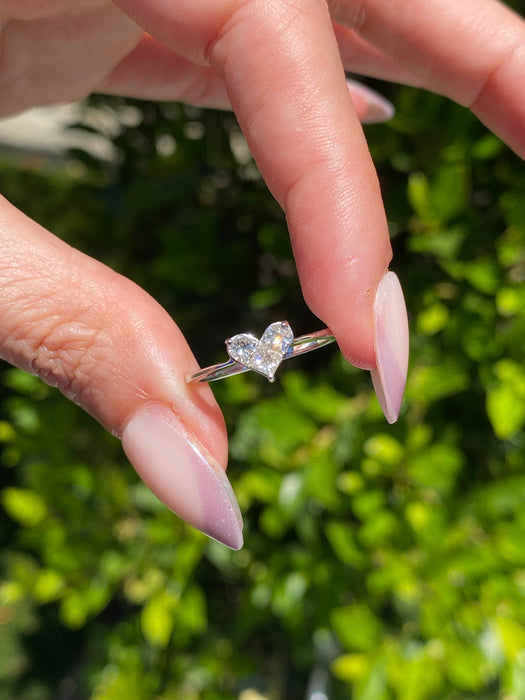 Vintage 18K White Gold Diamond Heart Ring | 0.50 TCW Natural Princess-Cut Diamonds