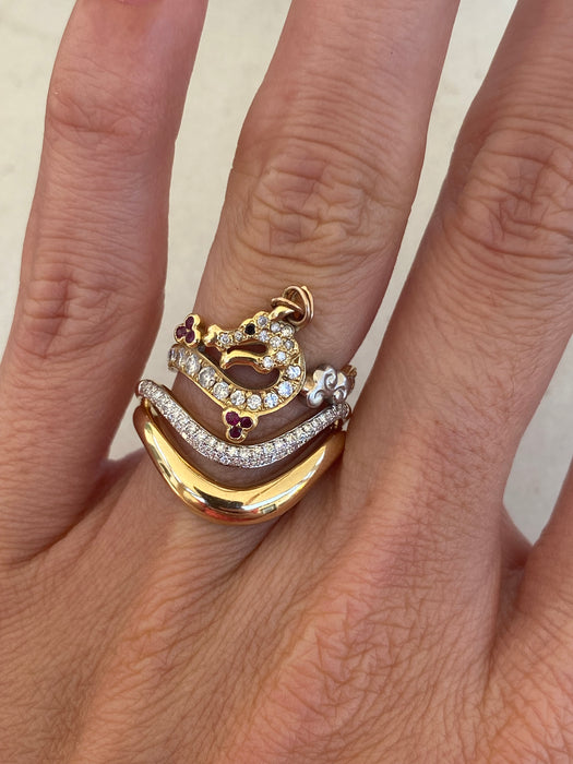 14K Gold Wavy Double Diamond Ring