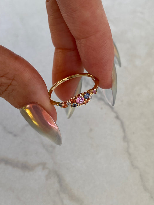 14K Natural Sapphire & Diamond Cluster Ring