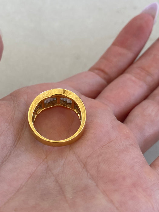 Vintage 18K Yellow Gold Ruby & Diamond Baguette Ring