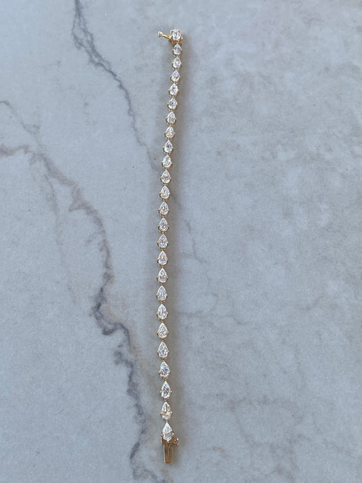 14K Gold Pear Step-Cut Lab Diamond Tennis Bracelet — 7.70 TCW