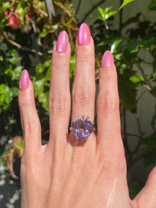 Vintage 14K Amethyst Heart & Diamond Crown Ring