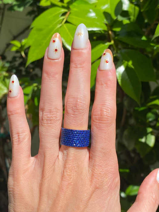 14K Blue Rhodium Blue Sapphire Cigar Band Ring (1.90 TCW)