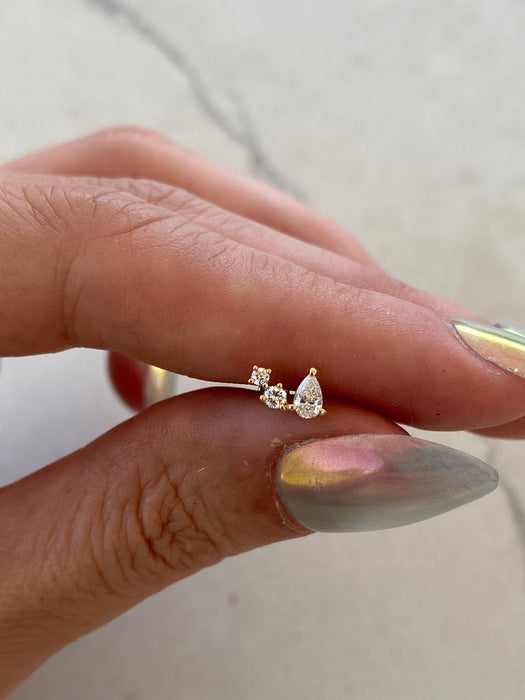 14K Gold Lab Diamond Curved Flat Back Stud Earring