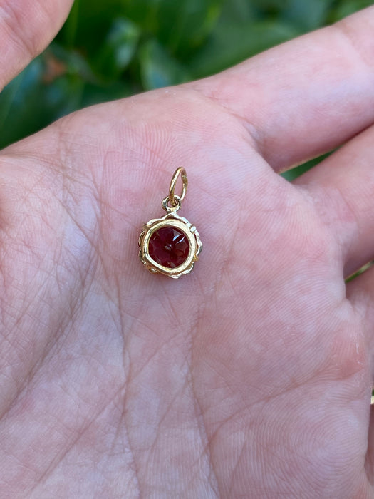 14k garnet flower cherry blossom charm pendant