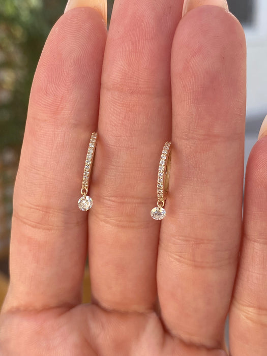 14K Gold Lab Diamond Dangling Huggie Earrings